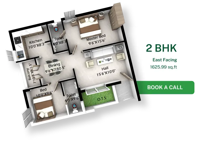 2 BHK floor plan at Arthy's Emerald, Vadavalli, Coimbatore